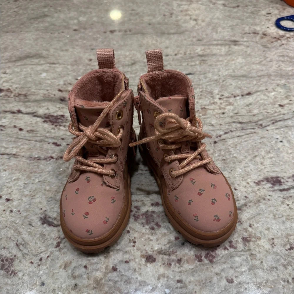 H&M Pink Floral Lace-Up Ankle Boots